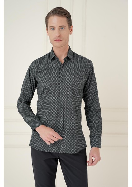 Slim Fit Baskılı %100 Pamuk Spor Lacivert Gömlek G 1588 modelleri