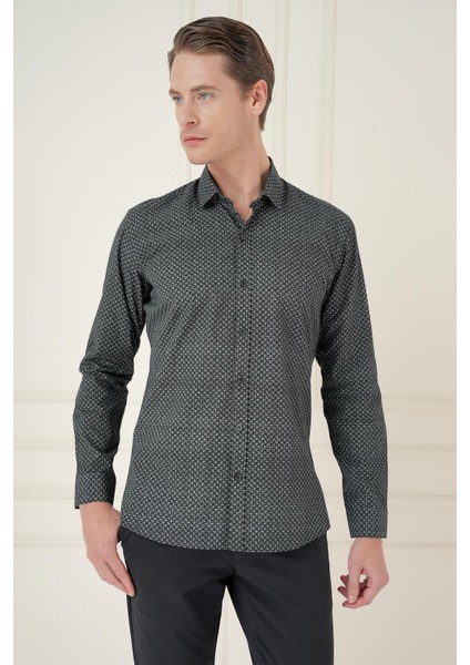 Slim Fit Baskılı %100 Pamuk Spor Lacivert Gömlek G 1588 fırsatları