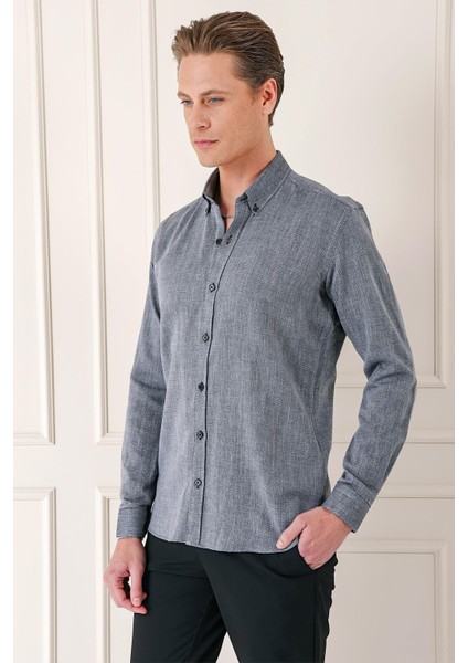 Slim Fit Düğmeli Yaka %100 Pamuk Klasik Siyah Gömlek Gk 723 modelleri