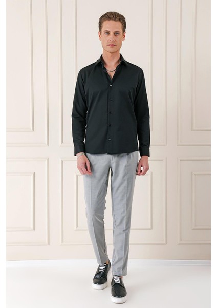 Gk 718 Slim Fit Dokulu Pamuklu Klasik Siyah Gömlek fiyatları