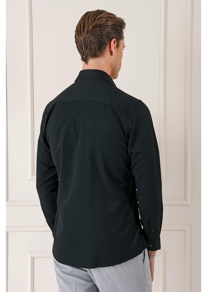 Gk 718 Slim Fit Dokulu Pamuklu Klasik Siyah Gömlek indirimleri