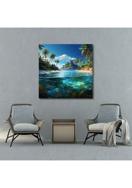 Deniz Manzaralı Kanvas Tablo - Palmiye Ağaçları ile Doğal Deniz Manzaralı Kanvas Tablo fiyatları