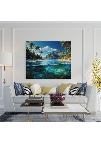 Deniz Manzaralı Kanvas Tablo - Palmiye Ağaçları ile Doğal Deniz Manzaralı Kanvas Tablo modelleri