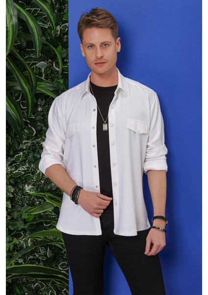G 1551 Slim Fit Beyaz Klasik Gömlek