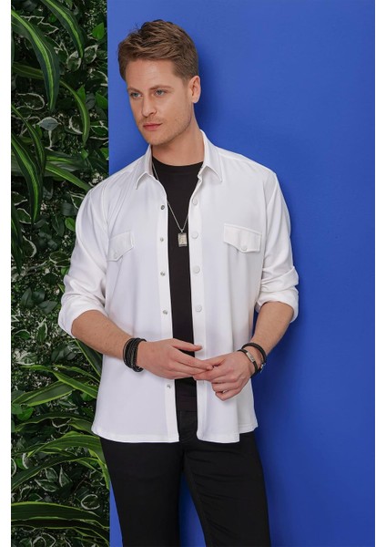 G 1551 Slim Fit Beyaz Klasik Gömlek fırsatları