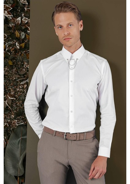 Gk 704 Slim Fit Beyaz Klasik Gömlek modelleri