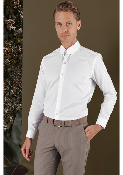 Gk 704 Slim Fit Beyaz Klasik Gömlek indirimleri