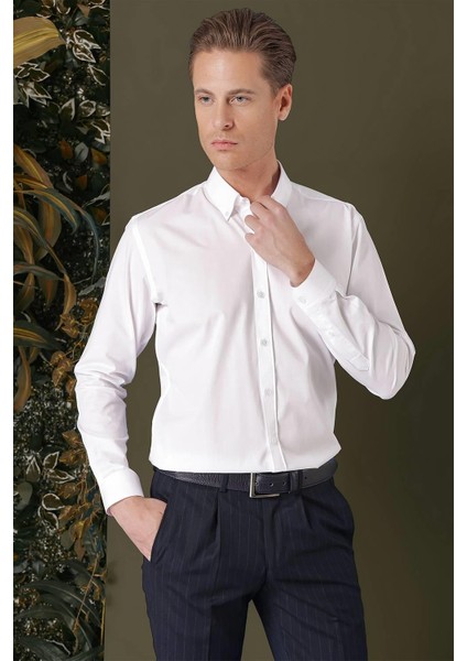 Gk 711 Slim Fit Beyaz Klasik Gömlek