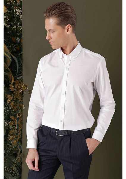 Gk 711 Slim Fit Beyaz Klasik Gömlek modelleri