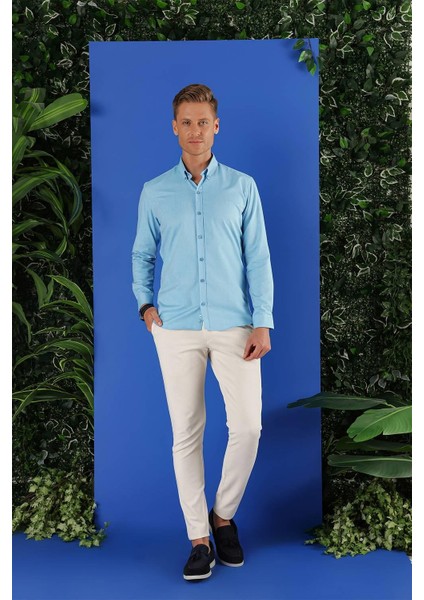 Gk 685 Slim Fit Turkuaz Klasik Gömlek