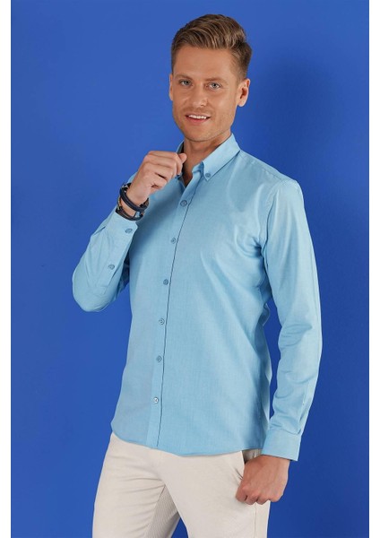 Gk 685 Slim Fit Turkuaz Klasik Gömlek modelleri