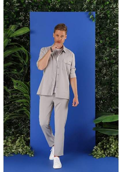 G 1534 Slim Fit Gri Klasik Gömlek