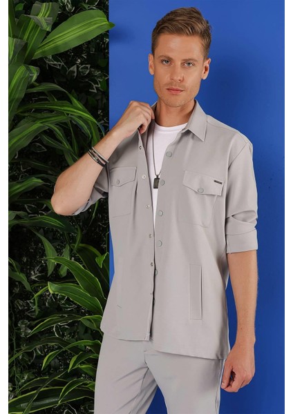 G 1534 Slim Fit Gri Klasik Gömlek modelleri