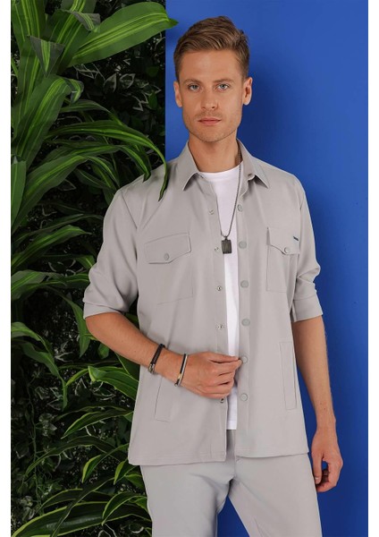 G 1534 Slim Fit Gri Klasik Gömlek fırsatları