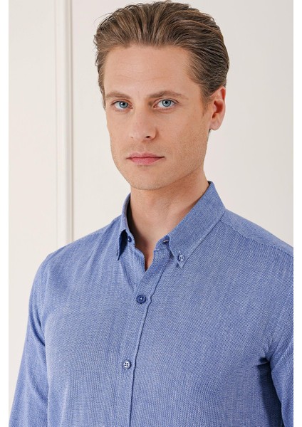 Slim Fit Düğmeli Yaka %100 Pamuk Klasik Mavi Gömlek Gk 723 fırsatları
