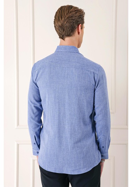 Slim Fit Düğmeli Yaka %100 Pamuk Klasik Mavi Gömlek Gk 723 indirimleri