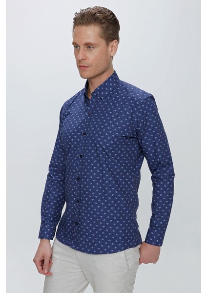 G 1518 Slim Fit Lacivert Spor Gömlek modelleri