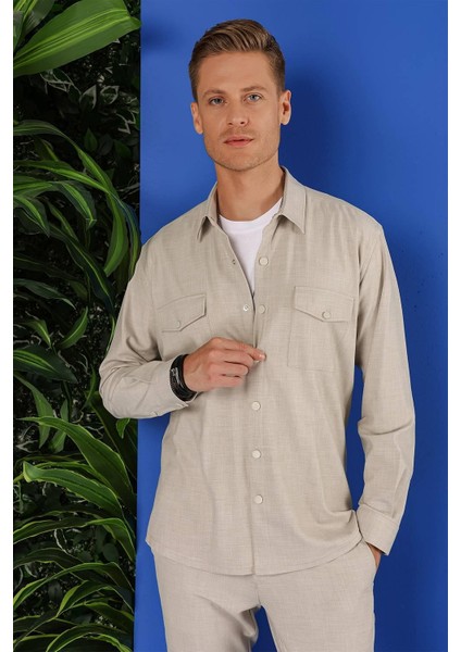 G 1552 Slim Fit Bej Klasik Gömlek modelleri