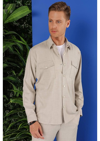 G 1552 Slim Fit Bej Klasik Gömlek indirimleri