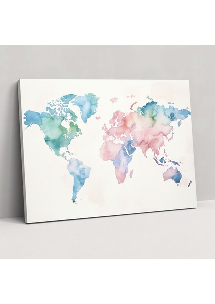 Su Rengi Dünya Haritası Duvar Dekorasyonu - Dünya Haritası Su Rengi Duvar Dekorasyonu Pastel Tonlar