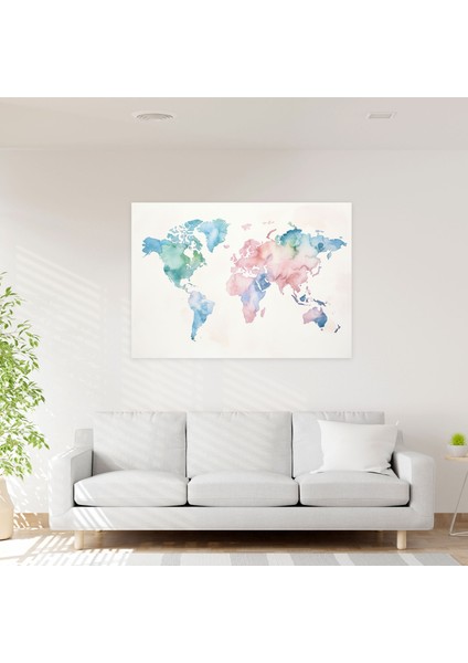 Su Rengi Dünya Haritası Duvar Dekorasyonu - Dünya Haritası Su Rengi Duvar Dekorasyonu Pastel Tonlar fiyatları