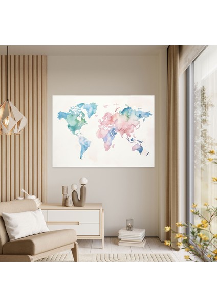 Su Rengi Dünya Haritası Duvar Dekorasyonu - Dünya Haritası Su Rengi Duvar Dekorasyonu Pastel Tonlar modelleri