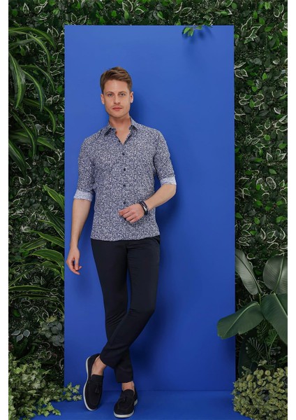 G 1541 Slim Fit Lacivert Klasik Gömlek modelleri