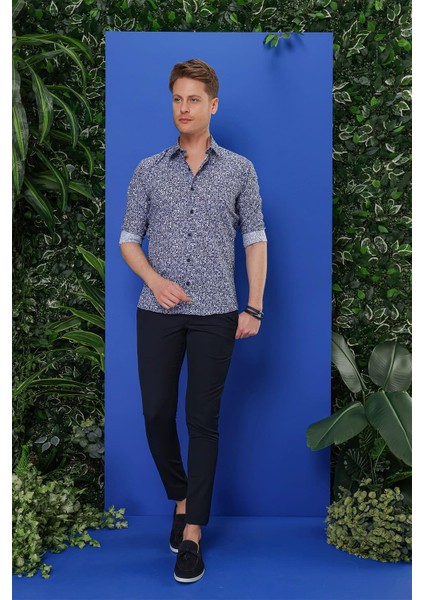 G 1541 Slim Fit Lacivert Klasik Gömlek fırsatları