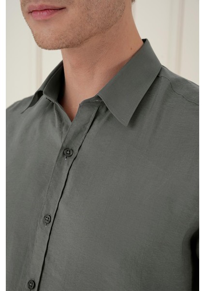 Slim Fit %100 Modal Uzun Kol Klasik Haki Gömlek Gk 743 fırsatları