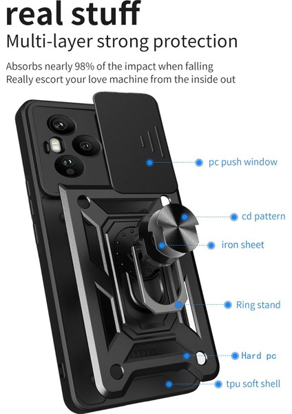Honor 400 Pro Kılıf Kamera Korumalı Sürgülü Yüzüklü Standlı Armor Military Tank Kızaklı Zırh Kapak