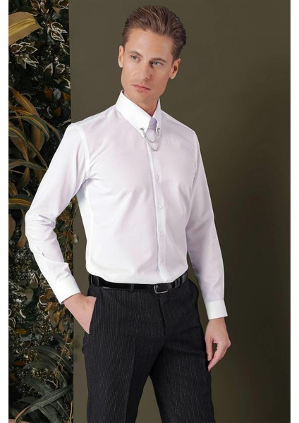 Gk 710 Slim Fit Beyaz Klasik Gömlek