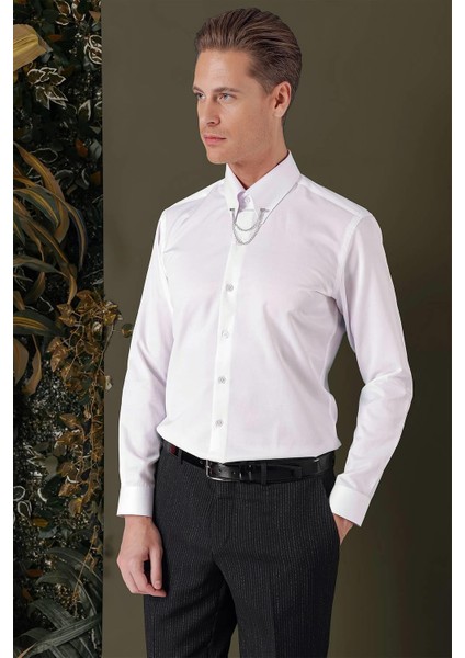 Gk 710 Slim Fit Beyaz Klasik Gömlek modelleri