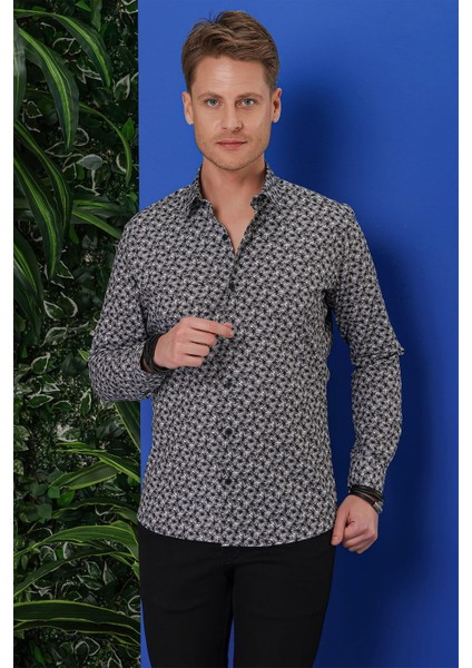 G 1547 Slim Fit Siyah-Beyaz Klasik Gömlek fiyatları