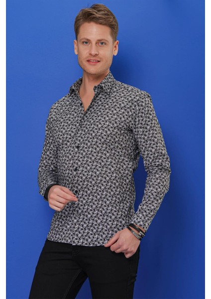 G 1547 Slim Fit Siyah-Beyaz Klasik Gömlek modelleri