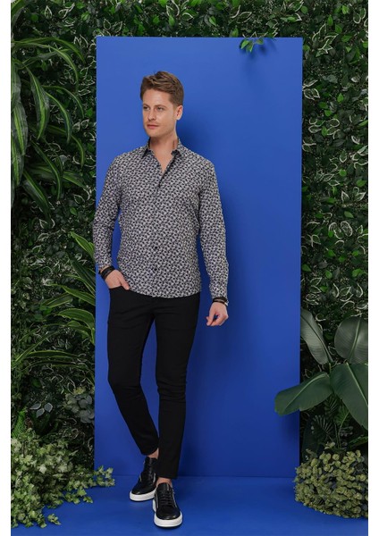 G 1547 Slim Fit Siyah-Beyaz Klasik Gömlek fırsatları