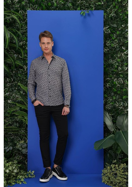 G 1547 Slim Fit Siyah-Beyaz Klasik Gömlek indirimleri
