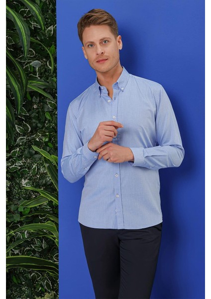 Gk 678 Slim Fit Mavi Klasik Gömlek
