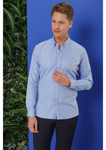 Gk 678 Slim Fit Mavi Klasik Gömlek fırsatları