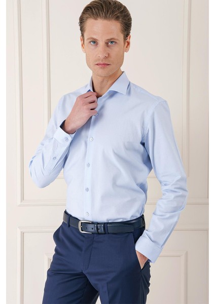 Gk 720 Slim Fit Dokulu Pamuklu Klasik Mavi Gömlek modelleri