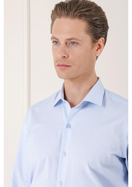 Gk 720 Slim Fit Dokulu Pamuklu Klasik Mavi Gömlek fırsatları
