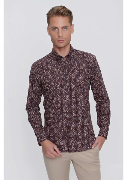 G 1520 Slim Fit Kahve Spor Gömlek