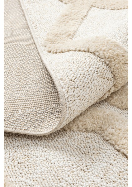 Mılan Krem Bej Yumuşak Bukleli ve Havlı Iskandinav Makine Dokuma Halı Oturma Odası Salon Mutfak Antre