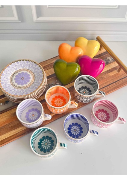 Türk Kahve Fincanı Flower 6 Kişilik 12 Parça