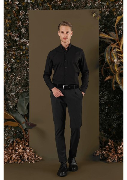 Gk 691 Slim Fit Siyah Klasik Gömlek