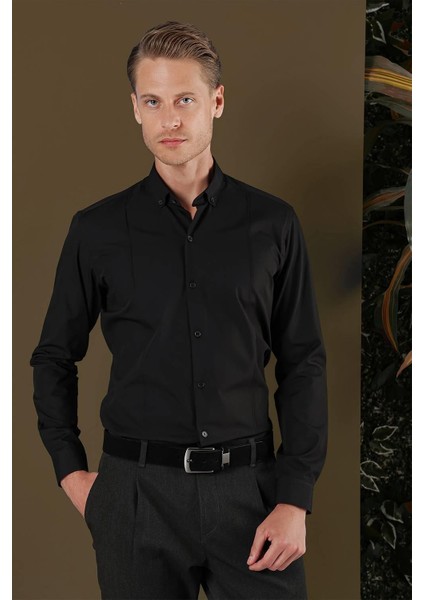 Gk 691 Slim Fit Siyah Klasik Gömlek modelleri