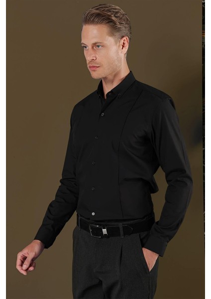 Gk 691 Slim Fit Siyah Klasik Gömlek fırsatları
