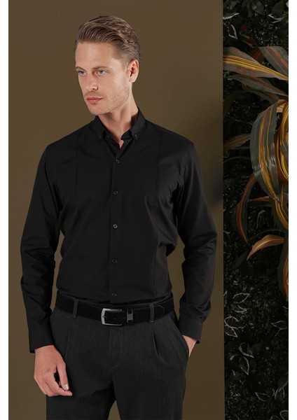 Gk 691 Slim Fit Siyah Klasik Gömlek indirimleri