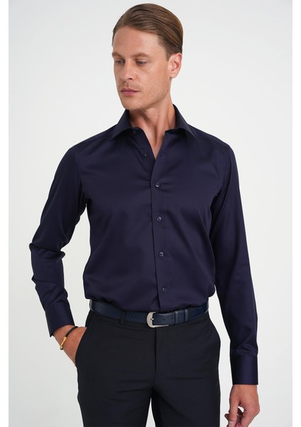 Slim Fit %100 Pamuk Non Iron Kumaş Klasik Lacivert Gömlek Gk 734 fiyatları