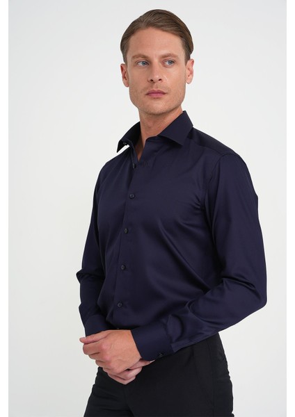 Slim Fit %100 Pamuk Non Iron Kumaş Klasik Lacivert Gömlek Gk 734 fırsatları