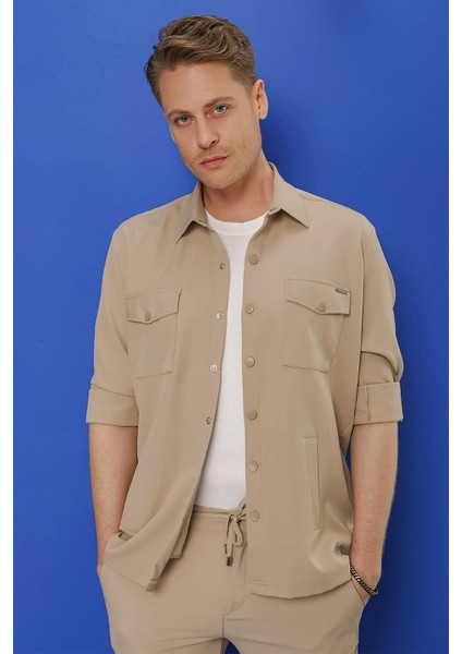 G 1534 Slim Fit Bej Klasik Gömlek